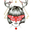 Load image into Gallery viewer, Short Hair Woman With Red Butterfly Mask and Antlers Best Temporary Tattoos
