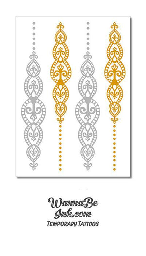 Silver and Gold Dangly Tear Drop Chain Metallic Temporary Tattoos