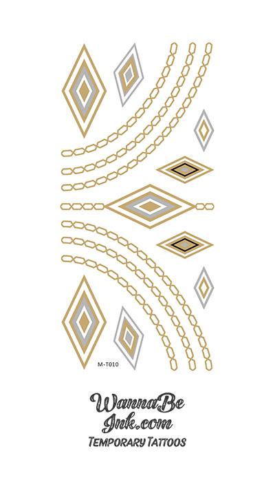 Silver and Gold Diamonds and Chains Metallic Temporary Tattoos