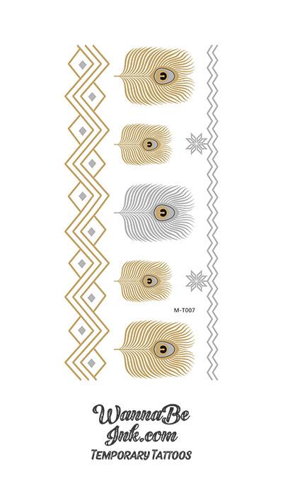 Silver and Gold Feathers and Pineapples Metallic Temporary Tattoos