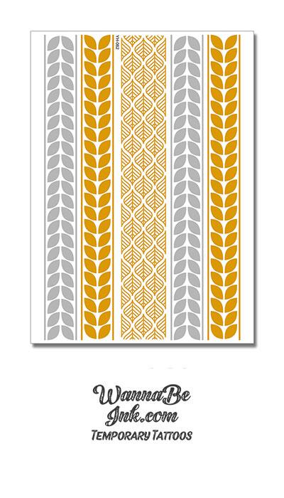 Silver and Gold Leaf Patterns Metallic Temporary Tattoos