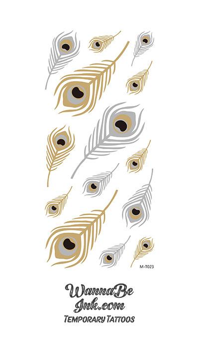 Silver and Gold Peacock feathers Metallic Temporary Tattoos