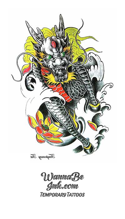 Silver Dragon Yellow Mane Best Temporary Tattoos