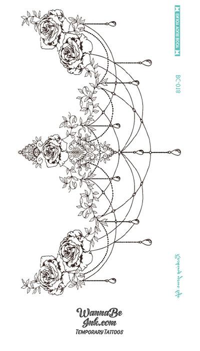 Sketched Rose Chandelier Temporary Tattoo Under Breast