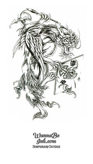 Skinny Dragon Demon Holding Symbols Best Temporary tattoos