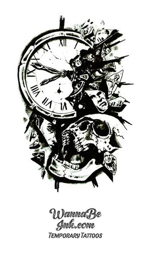 Skull and Clock With Face Best Temporary Tattoos