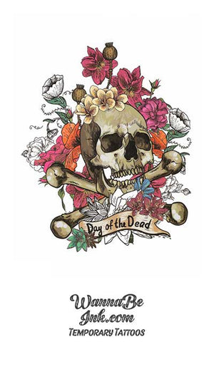 Skull And Cross Bones on Flowers Best Temporary Tattoos
