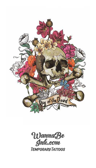day of the dead skull tattoos with roses