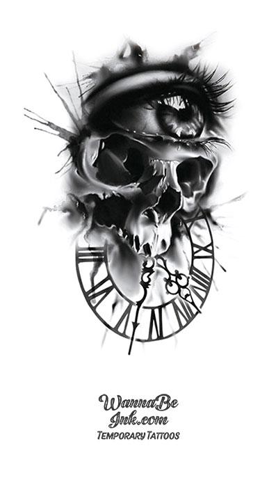 Skull in Goggle and Clock Best Temporary Tattoos