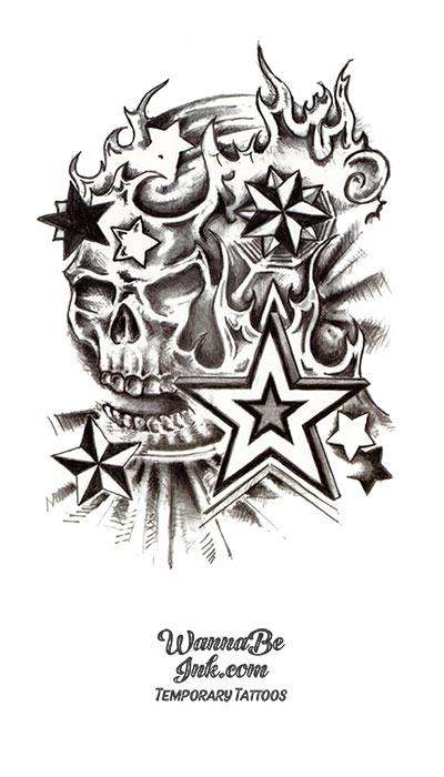 Skull in Starburst Best Temporary Tattoos