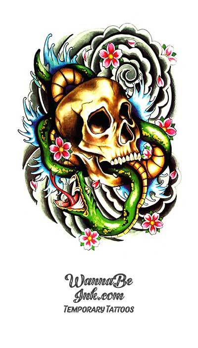 Skull Spitting Green Snake Best Temporary Tattoos