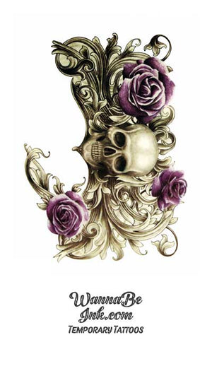 Skull With Purple Roses Best Temporary Tattoos