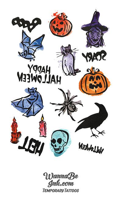 Skulls and Jack-o-Lanterns Halloween Tattoos