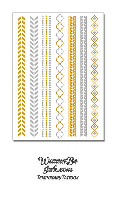 Small Silver and Gold Leaf Pattern Metallic Temporary Tattoos