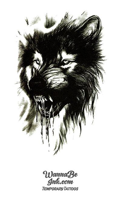 Snarling Black Wolf Best Temporary Tattoos