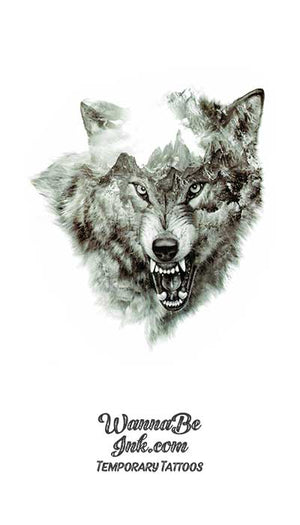 Snarling Gray Wolf Face Best Temporary Tattoos