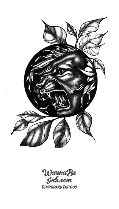 Snarling Jaguar Face In Black Circle Best temporary Tattoos