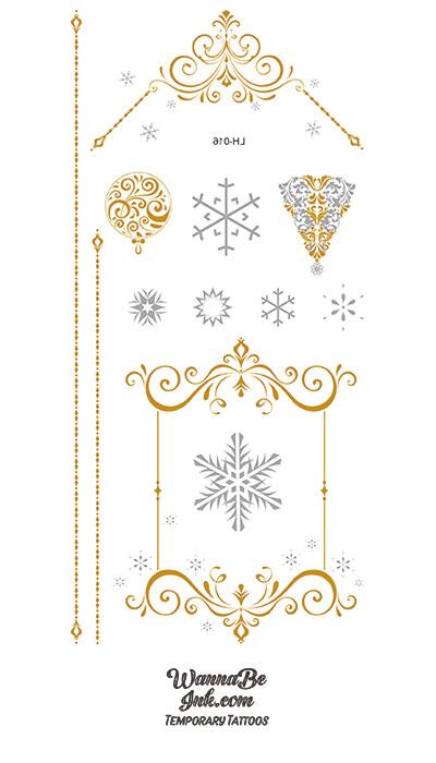 Snowflake and Diamond Gold and Silver Temporary Tattoos