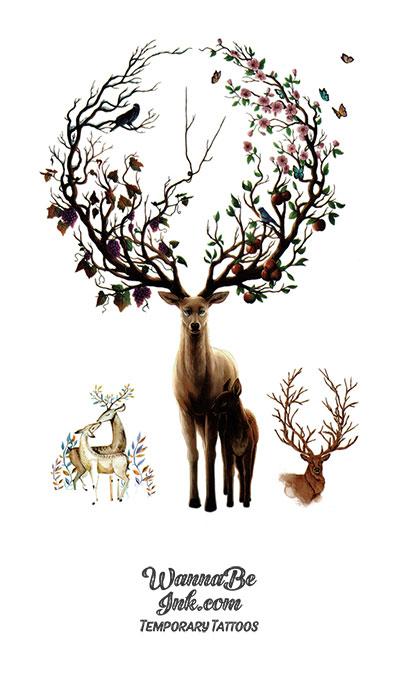 Stag With Living Antler Wreath Best Temporary Tattoos