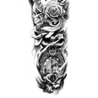 Load image into Gallery viewer, Stop Watches Roses Skull and Filigree Temporary Sleeve Tattoos
