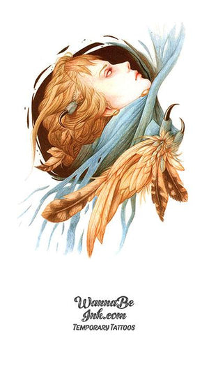 Strawberry Blonde Woman with Feathers Best Temporary Tattoos
