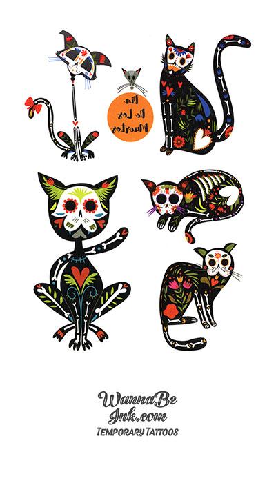 Sugar Skull Cats Halloween Tattoos