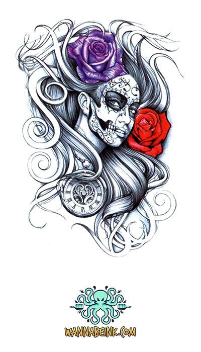 Half Ram Skull And Roses Best Temporary Tattoos