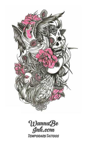 Sugar Skull Pink Roses and Mist Best Temporary Tattoos