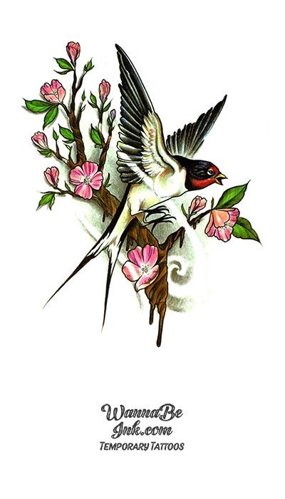 Swallow and Cherry Blossoms Best Temporary Tattoos