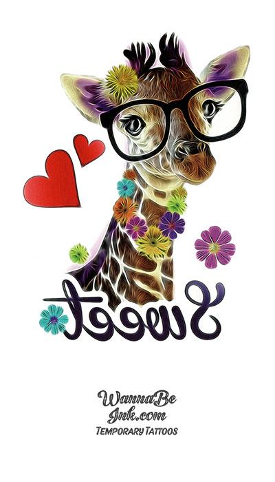 "Sweet" Spectacled Giraffe Best Temporary Tattoos
