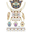 Load image into Gallery viewer, The Hamsa in Color and Feather with 3 Small Hamsa Metallic Temporary Tattoos

