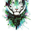 Load image into Gallery viewer, Tiger and Butterfly in Blue Green and Purple Best Temporary Tattoos
