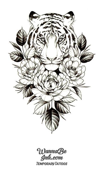 Tiger Emerging From Flowers Best Temporary tattoos