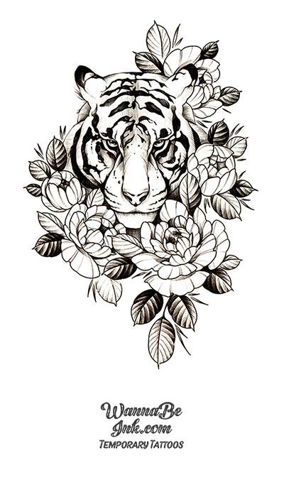 Tiger Face Encircled By Lillies Best Temporary tattoos
