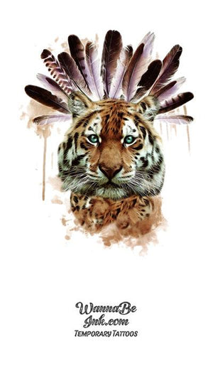 Tiger With Feather Headdress Best Temporary Tattoos