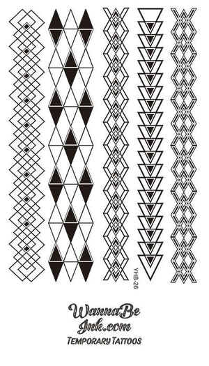 Triangle Geometric Pattern Henna Style Black Temporary Tattoo Sheet