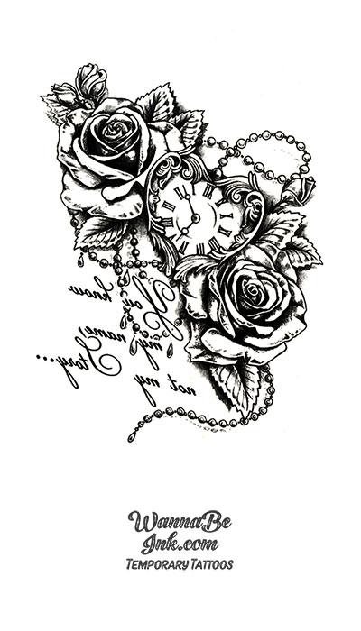 Two Roses and Heart Shaped Watch Best temporary Tattoos