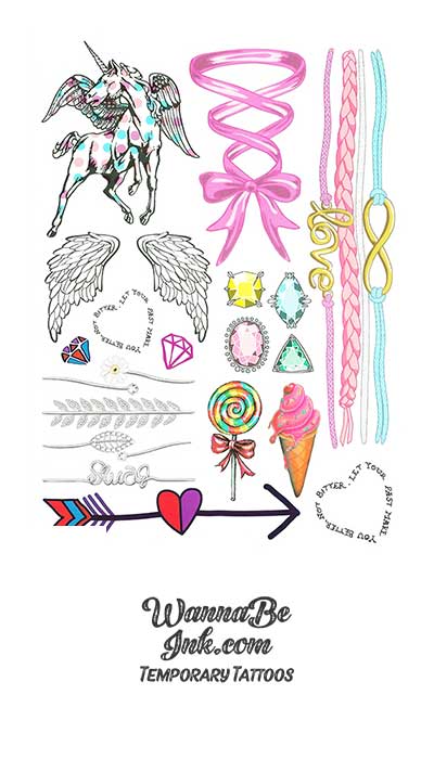 Unicorn Pink And Blue Ribbons Best Temporary Tattoos
