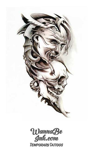 Vampire Face Over Skull Best Temporary Tattoos
