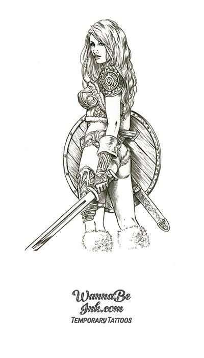 Viking Shield Maiden With Sword Best temporary tattoos