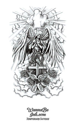 Virgin Mary With Angel Wings Standing Over Cross Best Temporary Tattoos