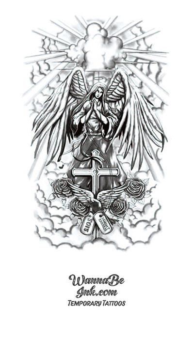 angel praying tattoo with rosary