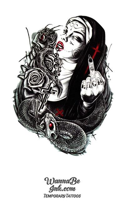 Vulgar Nun and Rose Thorn Serpent Best Temporary tattoo