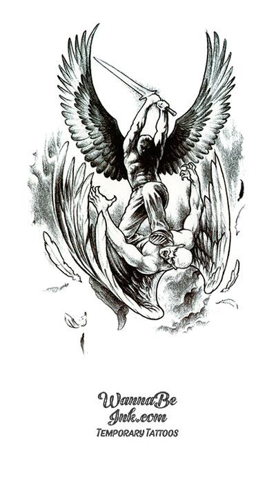 Archangel Tattoo On Back Shoulder Sword Kneeling  Tattoo Ideas and Designs   Tattoosai