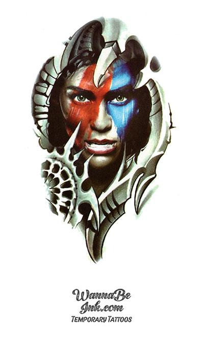 Warrior Face in Blue and Red Paint Best Temporary Tattoos