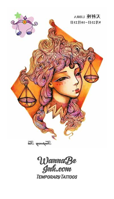 Wavy Hair and Scales Of Justice on Woman Best Temporary Tattoos
