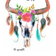 Load image into Gallery viewer, Long Horn bull Skull Wearing Feathers Best Temporary Tattoos
