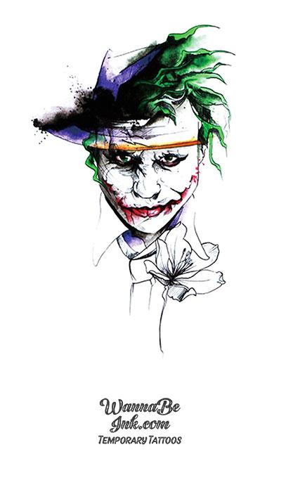 White Sketch Joker Face with Green Hair Best Temporary Tattoos