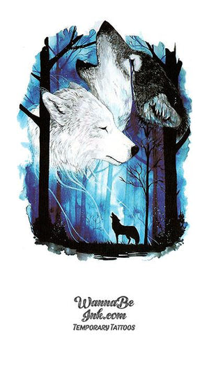 White Wolf and Gray Wolf In Forest Howling Best Temporary Tattoos