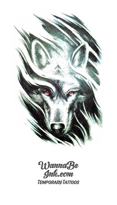 White Wolf With Red Eyes Peering Through Fog Best Temporary Tattoos